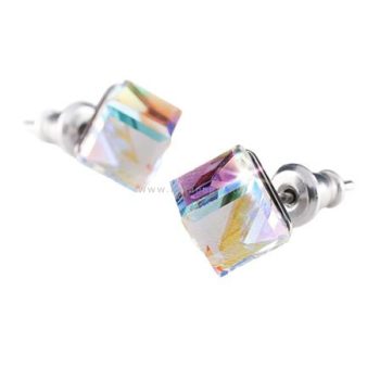   Fülbevaló, kocka, színjátszós opál SWAROVSKI® kristállyal, 6mm, ART CRYSTELLA®