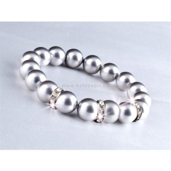   Karkötő, ezüst színű SWAROVSKI® gyöngyből, fehér kristállyal, 10mm, ART CRYSTELLA® M