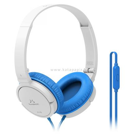 Fejhallgató, mikrofon, hangerőszabályzó, SOUNDMAGIC "P11S On-Ear", fehér-kék
