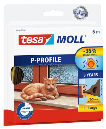 Ajtó- és ablaktömítő szalag, 9 mm x 6 m, TESA "tesamoll® P profil", barna