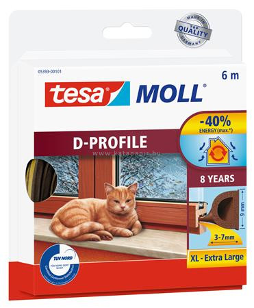 Ajtó- és ablaktömítő szalag, 9 mm x 6 m, TESA "tesamoll® D profil", barna