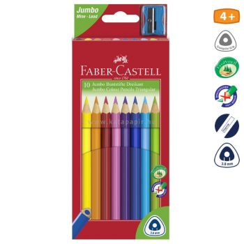   Színes ceruza készlet, háromszögletű, FABER-CASTELL "Jumbo", 10 különböző szín