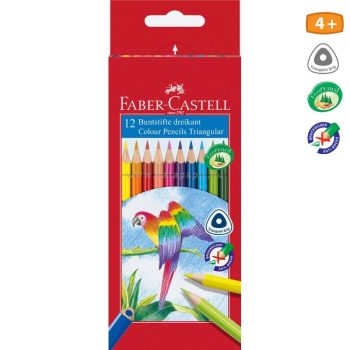  Színes ceruza készlet, háromszögletű, FABER-CASTELL "Papagáj", 12 különböző szín