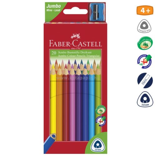 Színes ceruza készlet, háromszögletű, FABER-CASTELL "Jumbo", 20 különböző szín