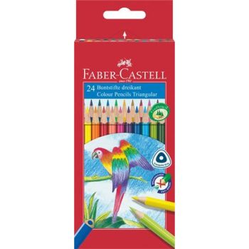   Színes ceruza készlet, háromszögletű, FABER-CASTELL "Papagáj", 24 különböző szín
