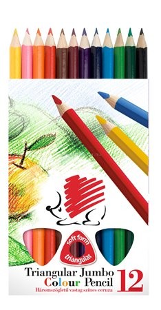 ICO "Süni" színes ceruza készlet, háromszögletű, vastag, 12 különböző szín