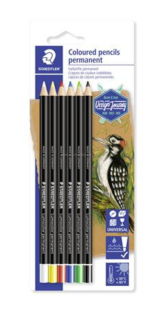 Színes ceruza készlet, henger alakú, mindenre író, vízálló (glasochrom), STAEDTLER "Design Journey Lumocolor", 6 különbö