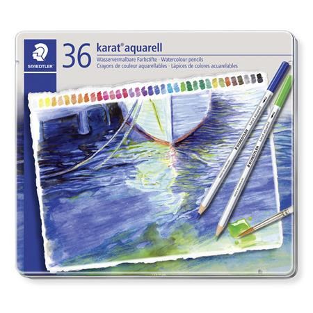 Akvarell ceruza készlet, fém doboz, STAEDTLER "Karat", 36 különböző szín