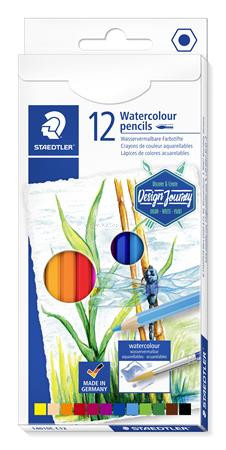 Akvarell ceruza készlet, hatszögletű, STAEDTLER "Design Journey", 12 különböző szín