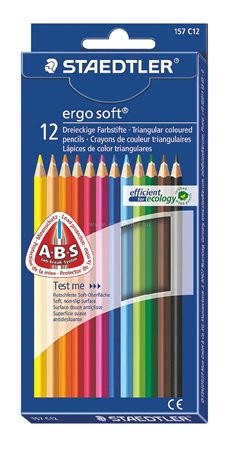 Színes ceruza készlet, háromszögletű, STAEDTLER "Ergo Soft", 12 különböző szín