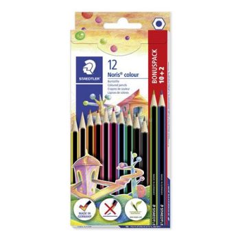   Színes ceruza készlet, hatszögletű, STAEDTLER "Noris Colour", 10+2 különböző szín