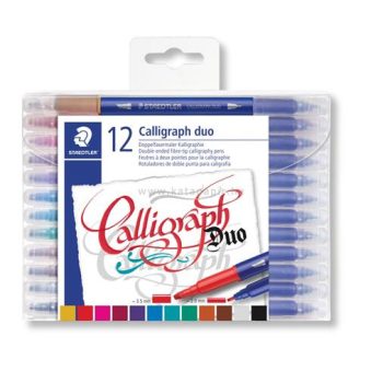  Kalligrafikus marker készlet, 2,0/3,5 mm, kétvégű, STAEDTLER "Calligraph Duo", 12 szín