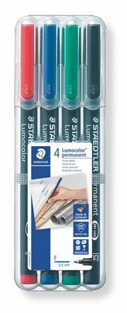 Alkoholos marker készlet, OHP, 0,6 mm, STAEDTLER "Lumocolor 318 F", 4 különböző szín