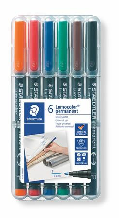 Alkoholos marker készlet, OHP, 0,6 mm, STAEDTLER "Lumocolor 318 F", 6 különböző szín