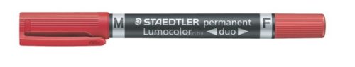 Alkoholos marker, F/M, 0,6/1,5 mm, kúpos, kétvégű, STAEDTLER "Lumocolor Duo", piros