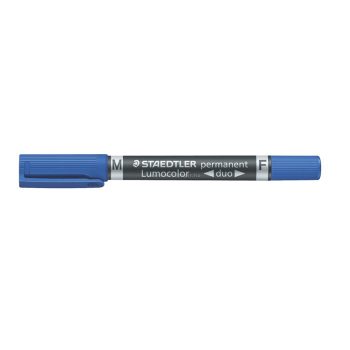   Alkoholos marker, F/M, 0,6/1,5 mm, kúpos, kétvégű, STAEDTLER "Lumocolor Duo", kék