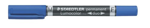 Alkoholos marker, F/M, 0,6/1,5 mm, kúpos, kétvégű, STAEDTLER "Lumocolor Duo", kék