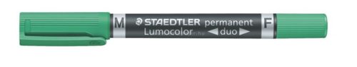 Alkoholos marker, F/M, 0,6/1,5 mm, kúpos, kétvégű, STAEDTLER "Lumocolor Duo", zöld