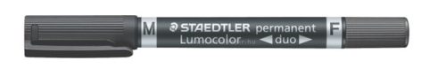 Alkoholos marker, F/M, 0,6/1,5 mm, kúpos, kétvégű, STAEDTLER "Lumocolor Duo", fekete