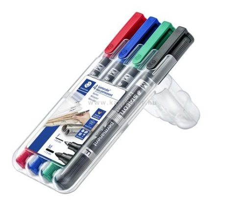 Alkoholos marker készlet, F/M, 0,6/1,5 mm, kúpos, kétvégű, STAEDTLER "Lumocolor Duo", 4 különböző szín