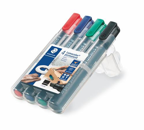 Alkoholos marker készlet, 2-5 mm, vágott, STAEDTLER "Lumocolor 350", 4 különböző szín