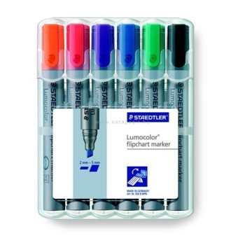   Flipchart marker készlet, 2-5 mm, vágott, STAEDTLER "Lumocolor 356 B", 6 különböző szín