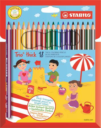 Színes ceruza készlet, háromszögletű, vastag, STABILO "Trio thick", 18 különböző szín