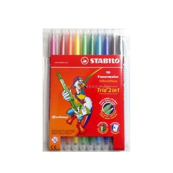   Filctoll készlet, 0,5-2 mm, kétvégű, STABILO "Trio 2 in 1", 10 különböző szín