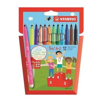   Filctoll készlet, 0,7 mm, STABILO "Trio A-Z", 12 különböző szín