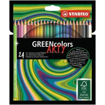   Színes ceruza készlet, hatszögletű, STABILO "GreenColors ARTY", 24 külömböző szín
