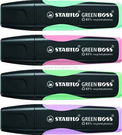 Szövegkiemelő, 2-5 mm, STABILO "Green Boss Pastel", 4 különböző szín