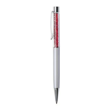   Golyóstoll, krémfehér, felül siam piros SWAROVSKI® kristályokkal töltve, 14 cm, ART CRYSTELLA®