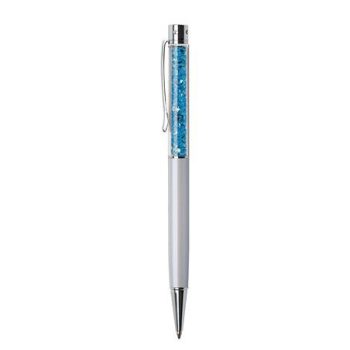   Golyóstoll, krémfehér, felül aquakék SWAROVSKI® kristályokkal töltve, 14 cm, ART CRYSTELLA®
