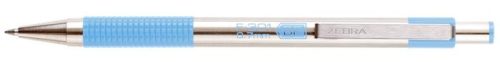 Golyóstoll, 0,24 mm, nyomógombos, rozsdamentes acél, pasztellkék tolltest, ZEBRA "F-301", kék tinta