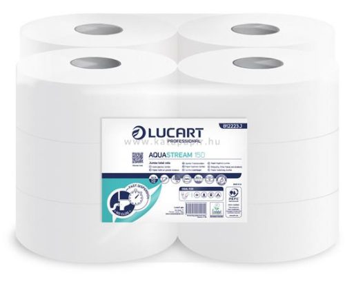 Toalettpapír, 2 rétegű, nagytekercses, 150 m,  19 cm átmérő, LUCART "Aquastream 150", fehér 12 tek/csomag