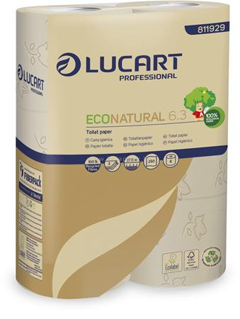 Toalettpapír, 3 rétegű, kistekercses, 27,5 m, LUCART "EcoNatural 6.3" barna 6 tek/csomag